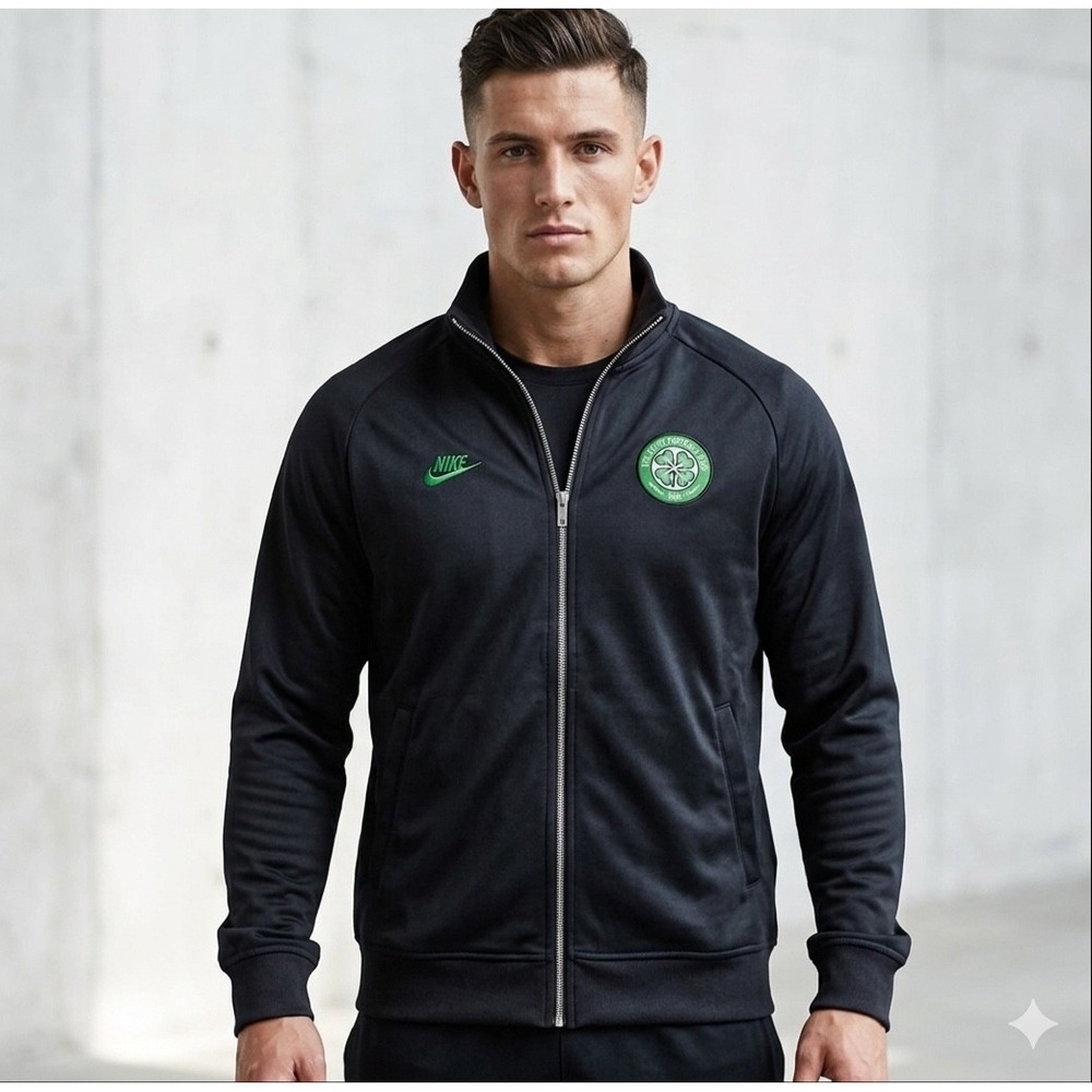 Nike Celtic FC Track Jacket Men's L‎ Black Neon Green Vintage 2009 2010 Soccer